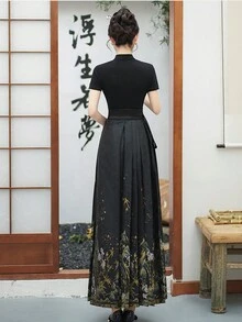 Autumn/Winter New Black & Gold Horse Face Design Hanfu Chinese Traditional Dress - Black - View 2