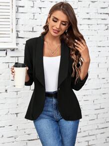 BizChic 女士荷叶边袖口单纽扣西装外套，办公室工作服，女士秋季休闲装，商务休闲装，黑色 - 黑色 - 查看 6