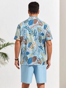 GENTILAND Ensemble chemise à manches courtes et short tissé décontracté et à la mode pour homme, polyvalent - Bleu azur - Voir 2