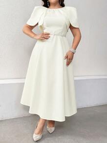 Modelyn Plus Size Nữ Màu Trơn Đơn Giản Và Thanh Lịch Eo Cinched - Màu be - Xem 1