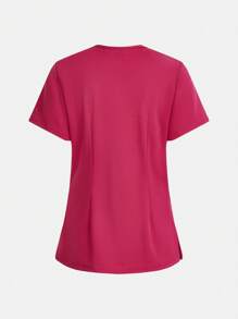 TaskEZ SHEIN Essnce Women's Summer  Nurse Uniform Jogging Wear  Women Scrubs Side Vents  4-Pocket V-Neck Scrub Top Total Of 4 Pockets - Hot Pink - View 7