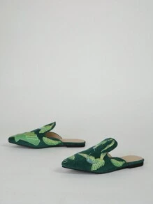 Fall/Winter Fashionable 3D Phoenix Embroidered Pointed Toe Women Flat Shoes,Mule - Green - View 4