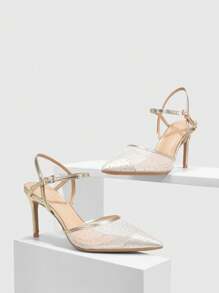 CUCCOO CHICEST Fashionable Gold Mesh Pointed Toe High Heel Pumps, Suitable For Wedding, Date, Party - Gold - View 1