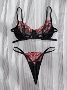 2入組刺繡性感女性內衣套裝，配鋼絲圈 - 彩色 - 查看 2