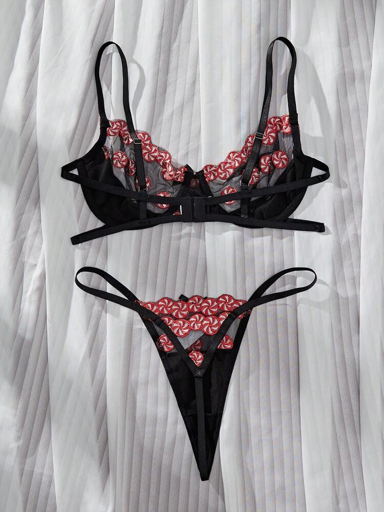 2pcs Embroidered Sexy Women Underwear Set With Steel Wire Ring