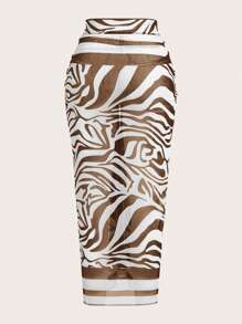 Swim Oasis 大码女式连体荷叶边不对称领口泳衣，搭配同款斑马纹罩衫和迷你裙套装，2025 年夏季款式