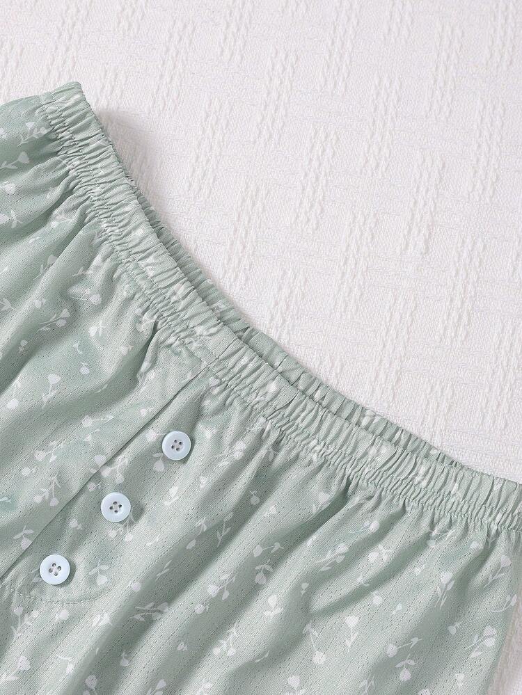 Teenage Girls' Green Simple Style Camisole Top And Shorts Set For Casual Homewear