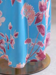 Soleia Falda larga estilo sirena azul en degradado con gran estampado floral, cintura baja con cierre de cremallera, moda casual y romántica para mujer ideal para temporadas de bodas y vacaciones en el campo - Multicolor - Ver 6