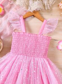 SHEIN Young Girl Wedding Organza Sequins Decorated Party Dress