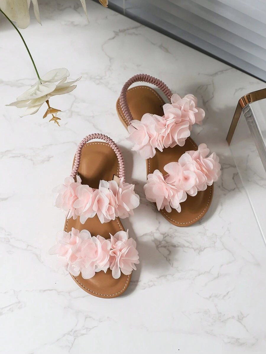 女童夏季白色休閒鞋，帶有網眼和花朵設計 - 粉色 - 查看 1