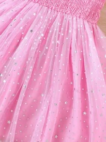 SHEIN Young Girl Wedding Organza Sequins Decorated Party Dress