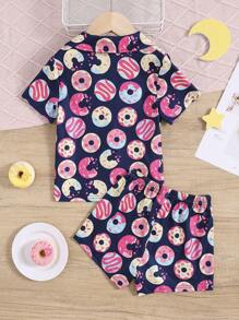 Kleine Mädchen Donut Muster kurze Ärmel lockere Passform 2 Stücke Set für Zuhause