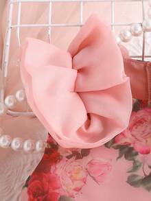 SHEIN Váy Organza chắp vá in hoa dễ thương cho bé gái có nơ và viền xù có thể tháo rời, không tay, thích hợp cho mùa hè - Hồng - Xem 3