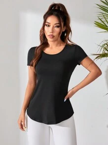 Easithlete Solid Crop Sports Long Sleeve Teeworkout Tank Top Gym Women Shirts - Black - View 2