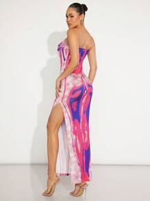 Hauture Women Summer Body Print Strapless Long Slim Elegant Dress