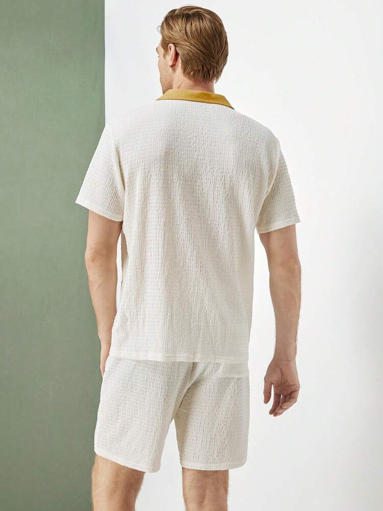 Men Summer Knitted Casual Polo Shirt And Shorts Set With Pockets