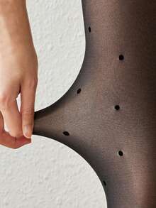 SW33 Polka Dot Print Black Sheer Tights - Black - View 4