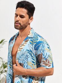 GENTILAND Ensemble chemise à manches courtes et short tissé décontracté et à la mode pour homme, polyvalent - Bleu azur - Voir 4
