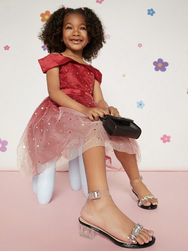 Mini mi Mode-Kindersandalen mit flachen Strasssteinen, die zu allem gut passen