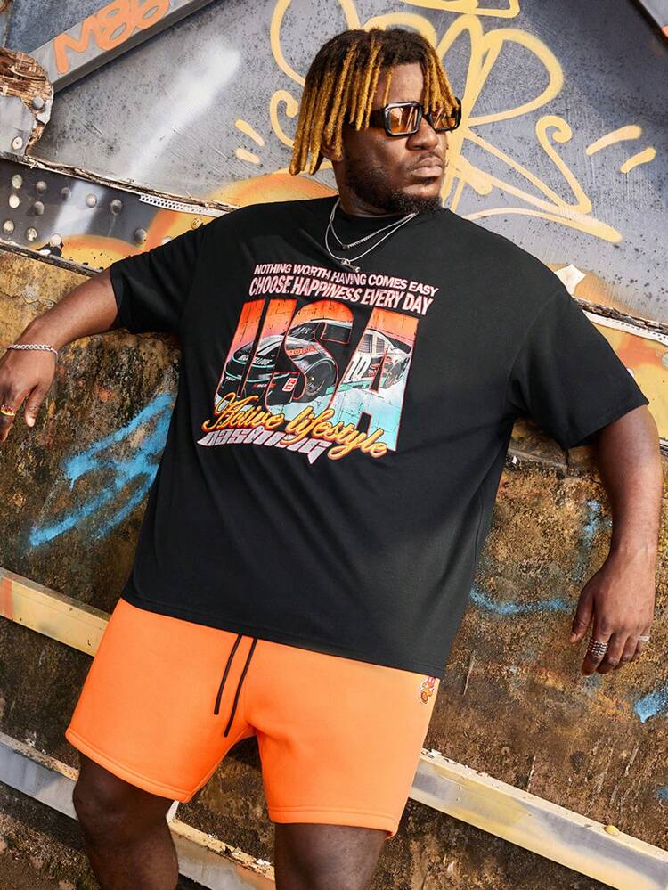 2pcs/Set Plus Size Men Casual Loose Fit Short-Sleeved T-Shirt Outfits