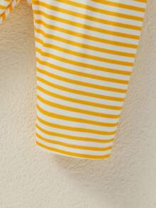 Conjunto De Body De Manga Larga Con Estampado De Dibujos Animados Para Bebé Niño Y Pantalón Con Cintura Elástica A Rayas - Multicolor - Ver 7