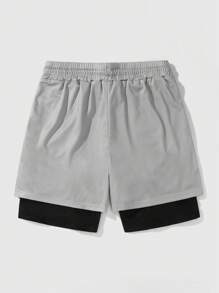 ROMWE MEN Anime 男士印花透气网眼篮球短裤，春夏季休闲装，校园装 - 灰色 - 查看 2