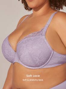 LUVLETTE Plus Sexy Lingerie Lounge Curve Full Coverage Unlined Purple Lace Elegance Minimizer Bra - Purple - View 9