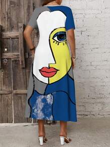 EMERY ROSE Vintage Casual Hình trừu tượng & Họa tiết hoa Áo dài có túi dành cho phụ nữ có kích thước lớn, mùa hè - Xám - Xem 2