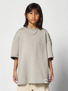 SUMWON Camiseta oversize con relieve para niña preadolescente - Gris - Ver 2