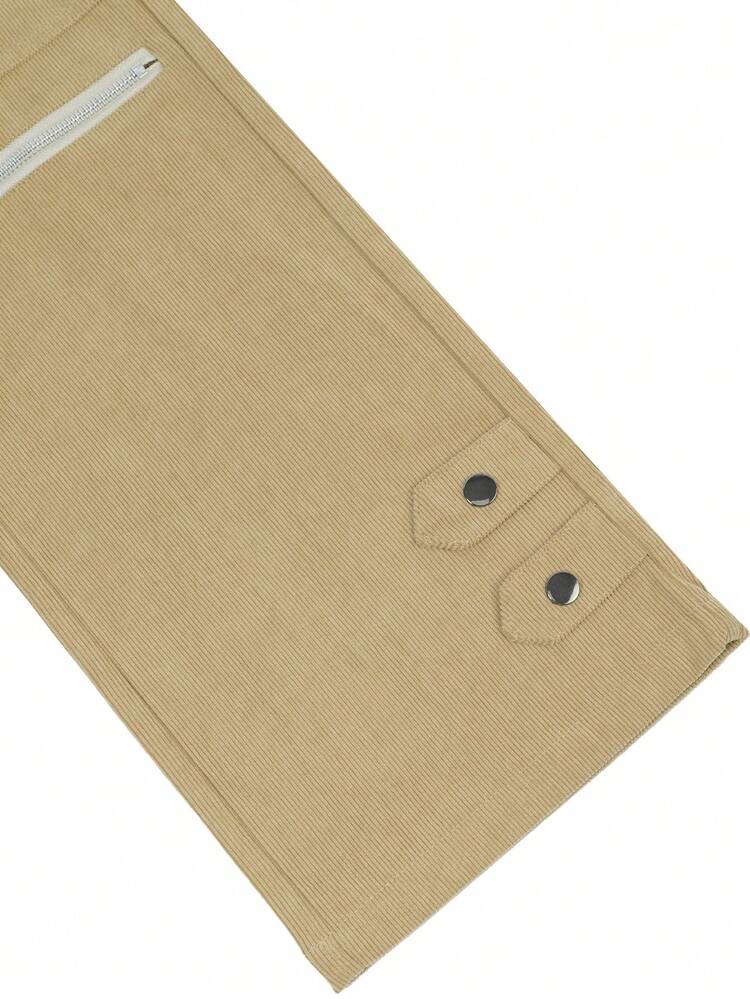 Men Loose Casual Pants With Cargo Style Pockets And Zipper Design , Corduroy