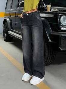 SHEIN PETITE LOW RISE STRAIGHT CUT DARK WASH PETITE JEAN