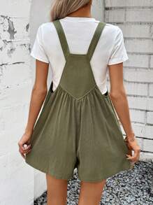 SHEIN LUNE Women Spring/Summer Vacation Casual Solid Color Button Closure Jumpsuit With Double Pockets - Army Green - View 2