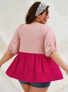 Dreamara Plus Size Holiday V-Neck Bubble Sleeve Shirt