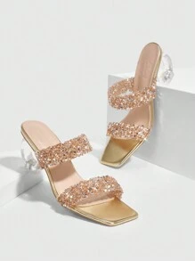 CUCCOO TILAWA Women High Heel Sandals With Transparent Rhinestone Strap, Crystal Heels And Fairy Style, Graduation Heel, Prom Heels For Summer Vacation Shoes Summer Halloween