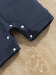 Souflis Souflis 2pcs Summer Knitted Baby Boy Simple Casual Unisex Sailor Collar Striped Printed Romper - Multicolor - View 3