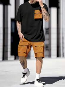 Manfinity Homme Heren Kleurblok Eenvoudige stijl Dagelijks Zakontwerp Korte mouwen T-shirts En Short set