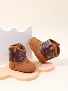 Infant Toddler Soft Bottom Anti-Slip Flat Shoes With Round Toe And Hook And Loop For Spring And Autumn - Brown - View 2