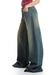 MUSERA Jeans de pierna ancha desgastados para mujer, elegantes y lindos para el verano con estilo de los 90 - Azul - Ver 3
