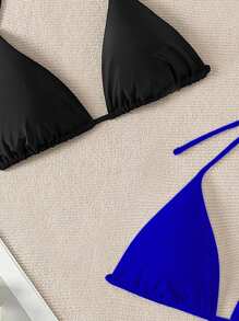 SHEIN Swim 女士两件套夏季海滩时尚纯色比基尼上衣 - 彩色 - 查看 4