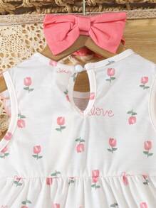 Baby Girl Cute French Style Tiny Floral Elegant Color-Blocking Bowknot Dress - Multicolor - View 4