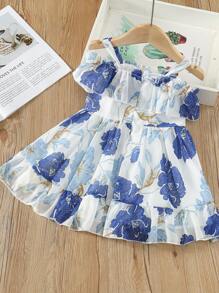 Baby Girl Casual Floral Printed Chiffon Dress For Summer