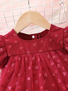 Baby Girl Gorgeous Elegant Cute Fun Star Gauze Dress With Flutter Sleeves, Suitable For Parties In Spring And Summer - Burgundy - View 6
