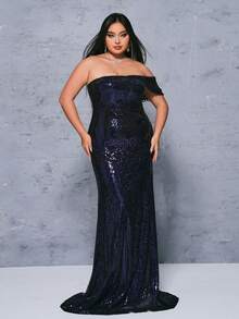 seomiscky Fashionable Plus-Size Women Sequin One-Shoulder Bodycon Dress