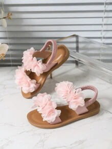 女童夏季白色休閒鞋，帶有網眼和花朵設計 - 粉色 - 查看 3