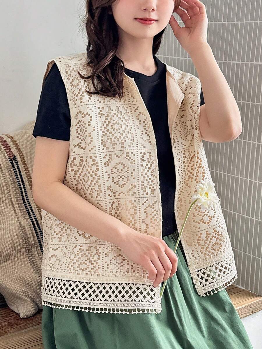 FRIFUL Women Simple And Fashionable Summer Casual Tank Top With One-Button - Beige - View 1