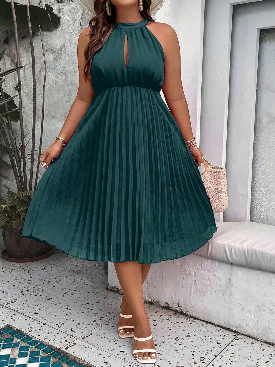 Breezaya Vestido con diseño de hombros descubiertos, suelto y con pliegues para mujer de tallas grandes