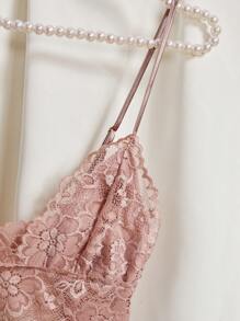 SHEIN 性感蕾丝吊带背心上衣、长裤、短裤 3 件套女士睡衣套装 - 藕粉色 - 查看 4