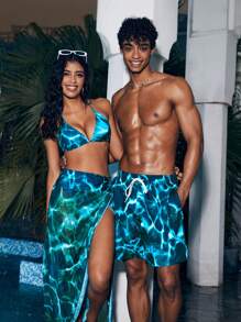 Manfinity VDAYZ 1pc Men Fashionable Casual And Loose Beach Holiday Swim Trunks Couples Matching Swimwear, For Beach, Vacation,Hawaiian