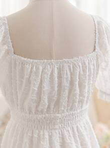 Soleia WYWH女士白色露肩氣泡袖寬鬆休閒連身褲，適合度假 - 白色 - 查看 8