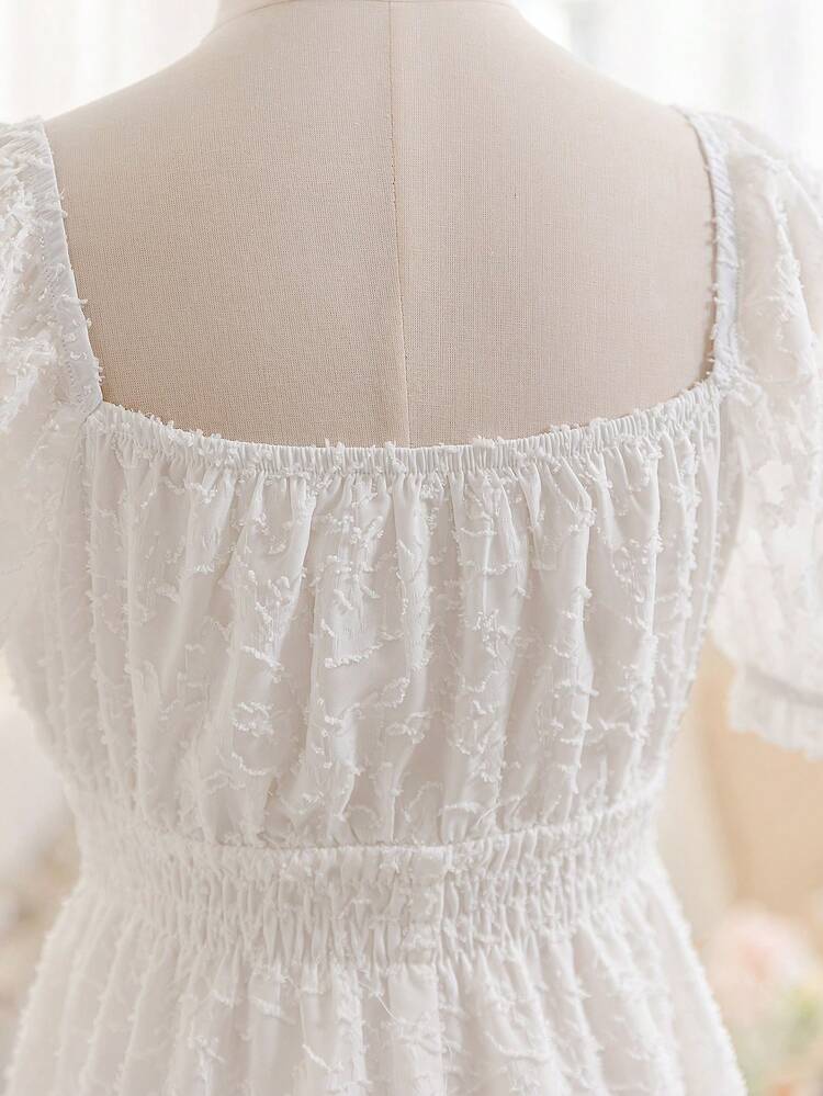 WYWH Women White Cutout Bubble Sleeve Loose Casual Jumpsuit For Holiday